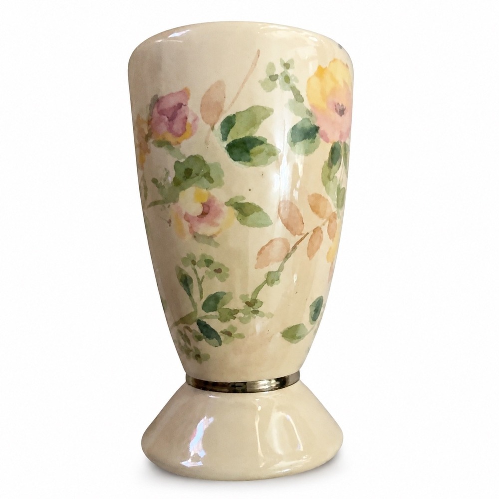 Wamsutta Floral Ceramic Toothbrush Holder Watercolor Rose Cottagecore Cream